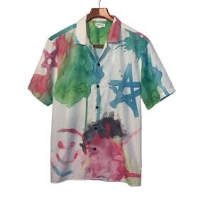Pacsun Smile Star Paint Splatter Button Up Short Sleeve Shirt Mens M